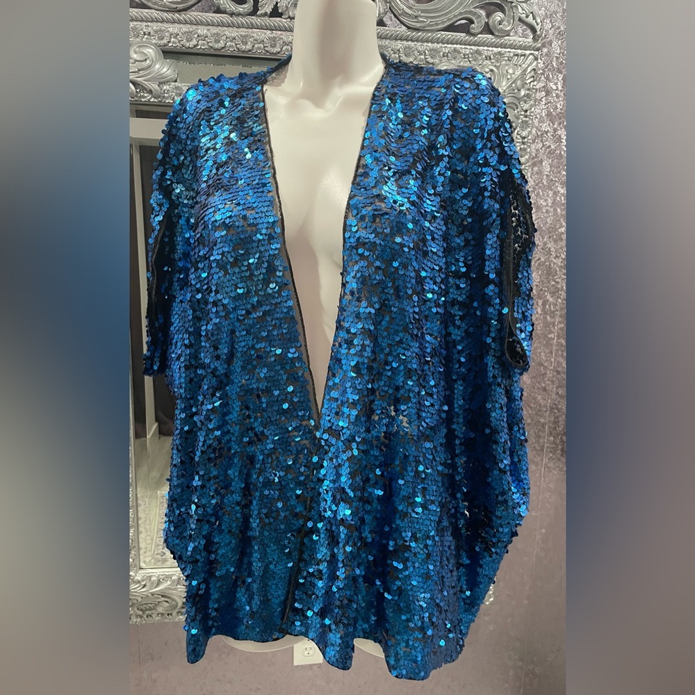 Steve Madden Blue Sequin Kimono Top Jacket Coverup